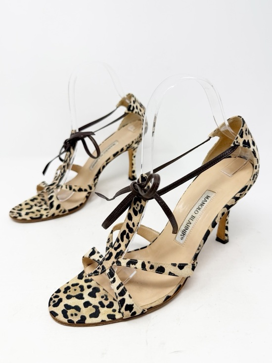 Manolo Blahnik Shoes - Manolo Blahnik Leopard Print Strappy Stiletto Heels Womens Size EU 39